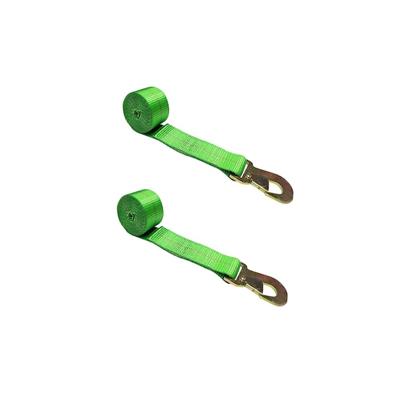 2" x 10' Wheel Lasso Lift Strap w/ Flat Snap Hook Tow Dolly Green, 2PK